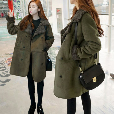 Long Sleeve Lambswool Suede Winter Warm Coat Jacket