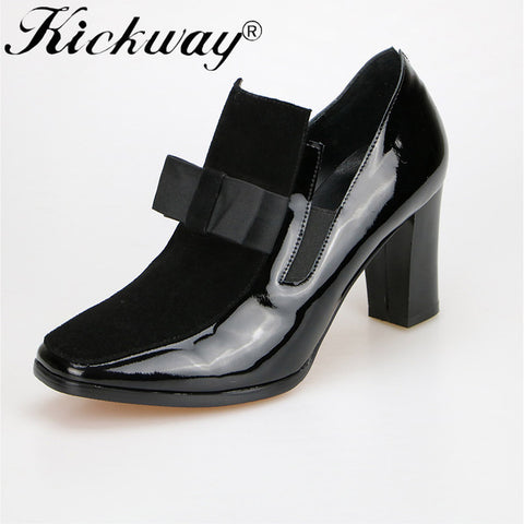 Kickway High Heels Pumps Genuine Leather Shoes women ladies black Sexy chaussure femme 34-44
