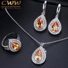 CWWZircons Attractive Champagne Yellow Water Drop Jewelry Set