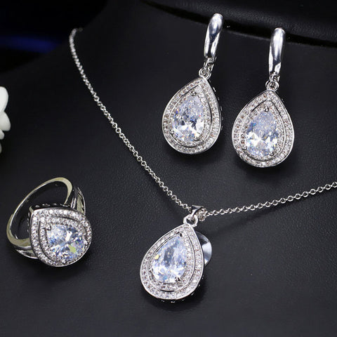 CWWZircons Attractive Champagne Yellow Water Drop Jewelry Set