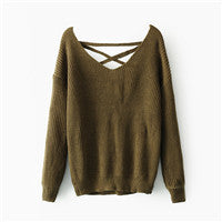 new woman Korean style back deep V tied rope long sleeves
