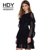 HDY Haoduoyi Solid Black Mesh Sheer Sexy Women Mini Dress