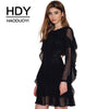 HDY Haoduoyi Solid Black Mesh Sheer Sexy Women Mini Dress