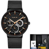 LIGE Fashion  Luxury Quartz Watch Men Casual Slim Mesh Steel