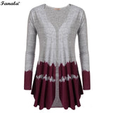 Women Casual V-Neck Long Sleeve Patchwork