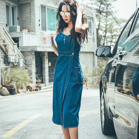 Blue Summer American Apparel High Waist Casual Long Dress